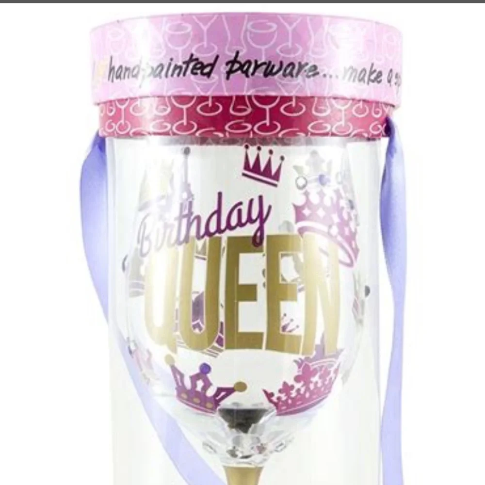 NEW• Birthday Queen Wine Glass with Gold Stem